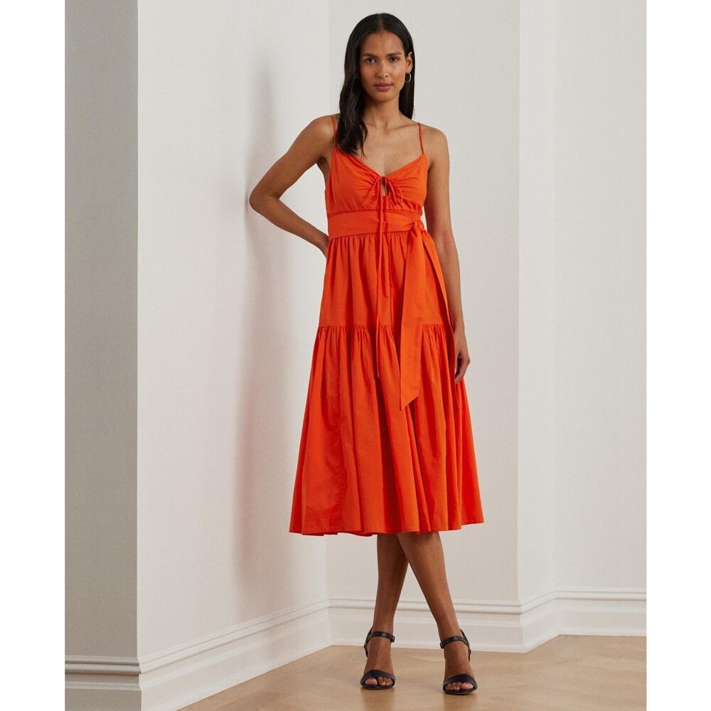 Lauren Ralph Lauren Belted Cotton Voile Sleeveless Dress Orange Size 12 0671